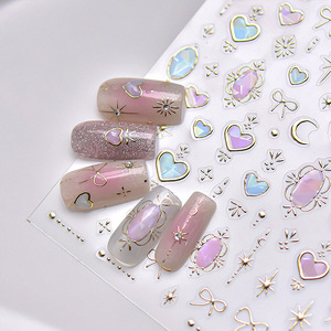 Calcomanías Metálicas 3D para Uñas con Diseño de Lazo y Estrella en Dorado y Plateado, Precio Bajo al por Mayor - Product Image 2