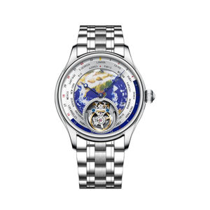 22mm cinturino in vera pelle con fibbia a farfalla due facce doppio quadrante 3D mappa del mondo 6Oclock grande <span class=keywords><strong>volano</strong></span> Tourbillon orologio - Product Image 5
