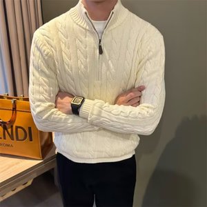 Suéter de punto trenzado con media cremallera y cuello alto para hombre, cálido, ajustado, para otoño e invierno, en blanco, gris, negro, azul marino, rojo, tallas M, L, XL, 2XL, 3XL - Product Image 4