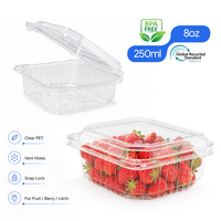 Kotak Kemasan Buah PET Transparan Custom Grosir, Wadah Sekali Pakai untuk Stroberi, Blueberry, Leci