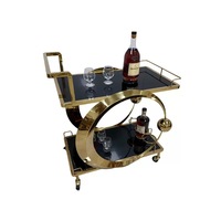 Chariot de service moderne à trois niveaux en métal pour hôtels, banquets et restaurants, avec grandes roues, type autoportant, pour boissons et matériel