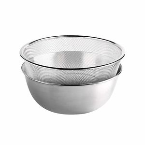 Double Stainless Steel Colander Set With Measuring Bowl Kitchen Draining Basket For Fruit <b>Vegetable</b> Washing And Baking - Product Image 3