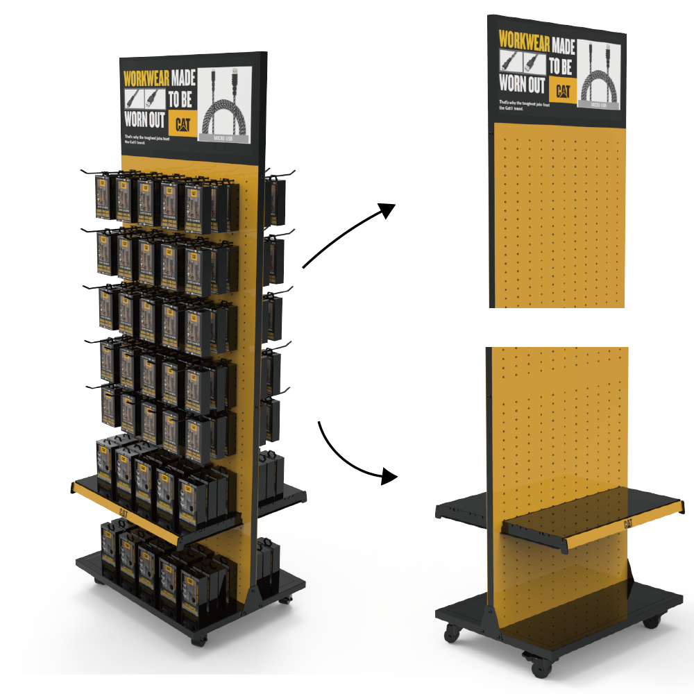 Apache Custom Light-Duty Metal Movable Roller Floor Standing Pegboard Mobile Phone Accessory Display Stand With Hooks for Store — view 2