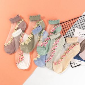 <span class=keywords><strong>Chaussettes</strong></span> courtes à la cheville en soie brodée de fleurs d'été pour femmes pour <span class=keywords><strong>sandales</strong></span> - Product Image 5