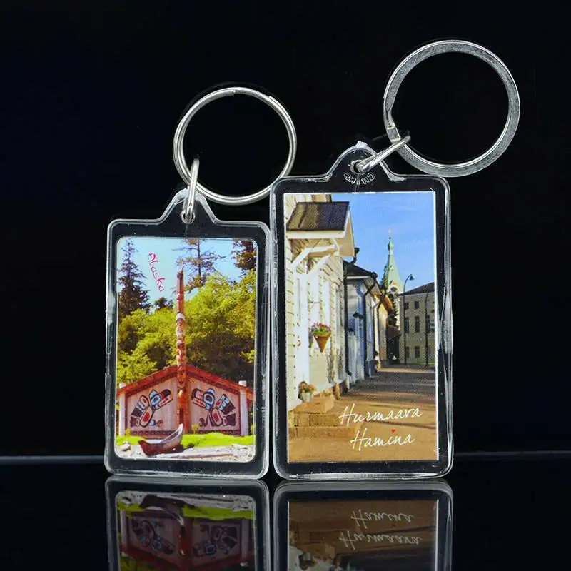 Porta-chaves em acrílico para foto, porta-chaves em plástico transparente dupla face, mini-álbum com foto em branco, personalizado