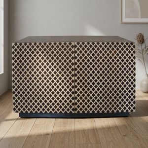 Modern Two-Tone Stencil Indonesian Solid Wood Adjustable <b>TV</b> <b>Stand</b> Sideboard Console Living Room Apartment Cabinet Storage Ardena - Product Image 3