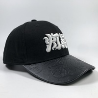 Casquette de baseball noire tendance en coton de haute qualité OEM avec logo brodé personnalisé Casquette de baseball à bord en cuir