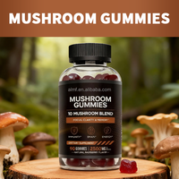 Gummies véganes sans gluten et sans OGM à base de champignons, mélange de 10 champignons, 2500 mg, 90 unités, complément alimentaire pour adultes, améliore l'immunité et l'énergie