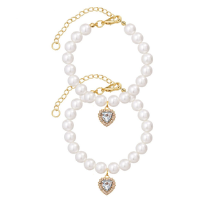 Collier de luxe pour animaux de compagnie style princesse avec pendentif cœur en acrylique coloré, collier de perles solides pour chats et chiens - Product Image 6