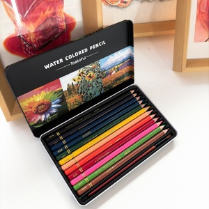 Set di 12 Matite Colorate Solubili in Acqua in Scatola di Latta a Forma di <span class=keywords><strong>Girasole</strong></span> per Bambini e Studenti, Materiali Artistici per <span class=keywords><strong>Disegno</strong></span> e Pittura - Product Image 5