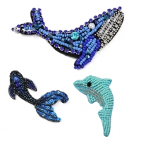 Applique 3D personnalisée faite à la main, ornée de strass et de perles, motif coquillage marin (hippocampe, dauphin), à coudre pour veste, bagage, chapeau