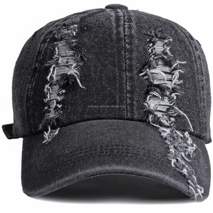 Denim en coton lavé brodé en détresse Casquettes de baseball de sport à bord incurvé non structuré Chapeaux de papa vintage Plage Hip Hop - Product Image 1