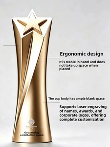 Trophée Pentagramme Métallique Personnalisé 2026 Gravé au Laser Électroplaqué Or/Argent/Bronze – Récompenses pour le Premier, le Deuxième et le Troisième Places - Product Image 1