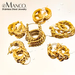 eManco Threaded Hoop Earrings Stainless Steel Jewelry Twist Piercing Earrings Women's Fashion Jewelry Gift