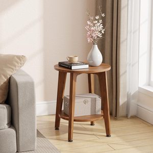Table d'appoint compacte SENYU en bois de noyer rustique avec plateau et étagère de rangement, table de chevet pour petits appartements/dormitoires, table polyvalente laquée - Product Image 3