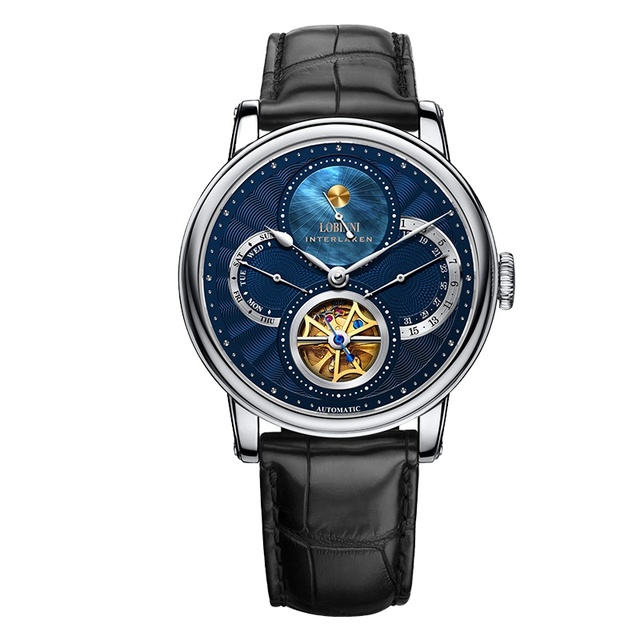 Luxury Custom Logo Blue Color Dial Oem Watches Fashion Transparent Men Automatic Movement Wrist Hand Watch