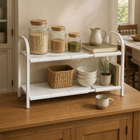 Étagère de rangement sous évier à double niveau, 8 panneaux extensibles, organisateur de placard de cuisine, étagère réglable, économiseur d'espace, métal noir