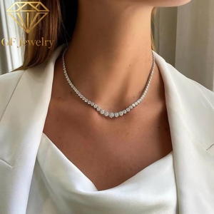 Collier tennis de mode Riviera en or blanc 18 carats avec diamants de laboratoire ronds gradués, design exclusif, haute joaillerie pour femme - Product Image 1