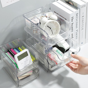 Acrylic Desktop Storage Box Stackable <b>Drawer</b> Style Stationery Pen Holder Cosmetic Organizer For Student Dormitory Office Use - Product Image 1