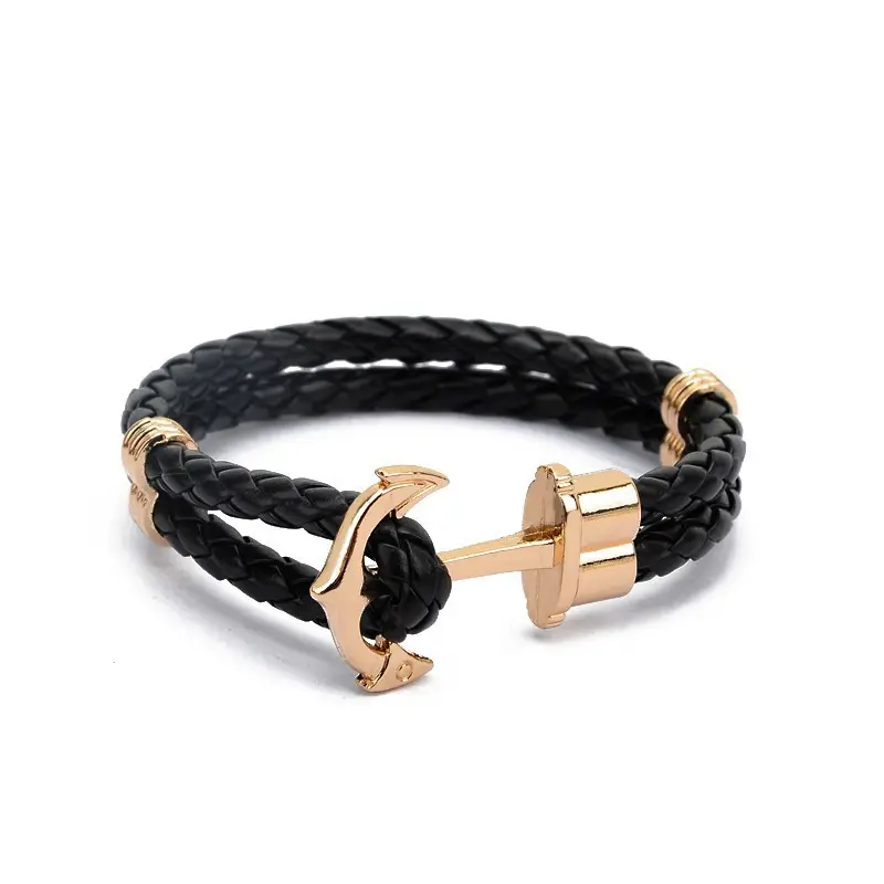 Simplicity Fashion Men Ship Anchor Bracelet Couple Bracelets Accessories Men's Leather Rope Bracelet For Free Samples
