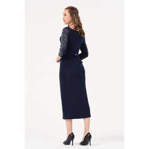 ชุดราตรีทรงเข้ารูปสีกรมท่าสุดหรู พร้อมแขนเสื้อประดับลูกปัดและเอวทรงธรรมชาติ เหมาะสำหรับงานพิธีการ - Product Image 2