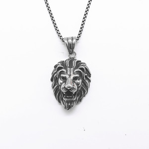 Yunnique – collier avec pendentif tête de lion en acier inoxydable pour hommes, style Punk, bijoux à la mode en forme d'animal - Product Image 1