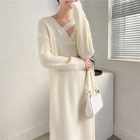Robe pull décontractée surdimensionnée pour femmes, tricotée, col en V, ajourée, côtelée, manches longues, automne et hiver
