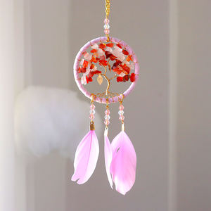 Dreamcatcher pink t Woven Net Agate Piece Dreamcatcher Wedding Feather Creative Original Hanging <strong>Wind</strong> <strong>Chime</strong> Gift - Product Image 3