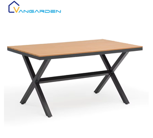 طقم طاولة وكراسي خارجي يحاكي الخشب، مقاوم للماء وسريع الجفاف ومضاد للصدأ، أثاث بسيط للحدائق والشرفات - Product Image 2