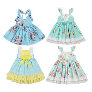 Dijital baskı özelleştirme tarafından şerit kol Frocks elbise 22 stilleri bebek kız butik giyim yaz parti kız elbise