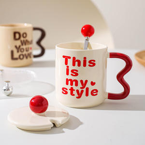 Taza de Agua Moderna de Porcelana Blanca Resistente a Altas Temperaturas, Taza Creativa para Parejas con Tapa y Cuchara, Regalo para Amigos - Product Image 4