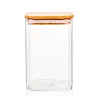 LINUO-tarro cuadrado de vidrio para almacenamiento de alimentos, conjunto de tarros de cocina con tapa de Bambú