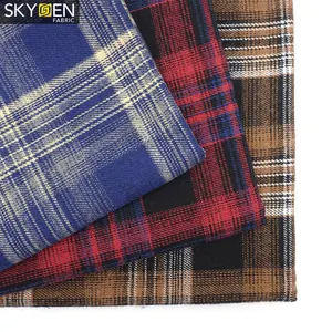 Skygen 겨울 150gsm 솔질 털실 염색된 폴리에스테 면 체크 타탄 도매 격자 무늬 flannel 직물