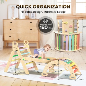 Set de Triángulos <span class=keywords><strong>Pikler</strong></span> 7 en 1, Juguetes de Escalada Plegables y Suaves para Bebés, Arco Montessori de Madera, Rampa, Escalera, Escalador - Product Image 3