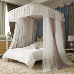 Riel de guía en forma de U telescópico de tres puertas pista Palacio piso princesa 1,5 m/1,8 m cama doble familia <span class=keywords><strong>mosquitera</strong></span> - Product Image 1