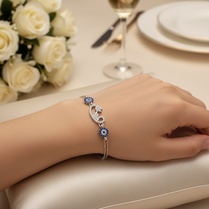 Plaqué or blanc P. Bracelet perlé en argent sterling 925K BSBL059 Design Waw mauvais œil turc pour mariage ou cadeau - Product Image 3