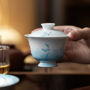 Hand Painted Phalaenopsis Orchid Gaiwan <b>Teacup</b> With Lid Ceramic Tea Set Heat Resistant For Household Brewing - Product Image 2