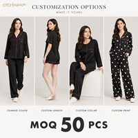 Ensemble deux pièces pour femme noir et rose avec passepoil, col cranté, manches longues, pantalon large, vêtements de détente, personnalisable OEM, vente en gros