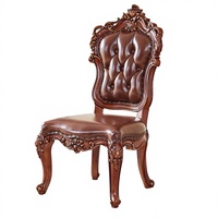 Chaise de salle à manger en bois massif de style européen, en cuir véritable, mobilier de maison, accoudoirs sculptés d'inspiration antique, pieds en forme de pattes de tigre, modèle 060