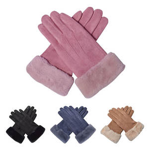 Winter Women Suede <b>Gloves</b> Custom Logo Lady Autumn <b>Warm</b> Thick <b>Glove</b> Velvet and Fur <b>Gloves</b> Outdoor - Product Image 2