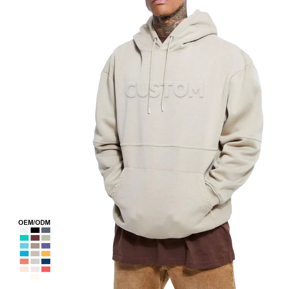 Factory Custom design 100% cotton Heavyweight thick blank plain oversized Hoodies drop shoulder 3D embossed Hoodies for OEM