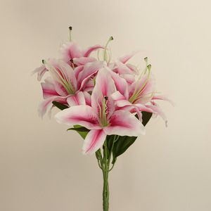 Fiori di Giglio Rosa Artificiali Realistici all'Ingrosso, Steli Floreali Grandi con Foglie Verdi per Matrimoni e Decorazioni Domestiche - Product Image 2