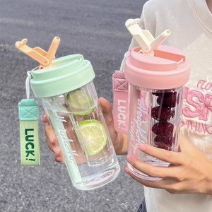 Fruit Tea Cup With Carrying Rope <b>Large</b> Capacity <b>Plastic</b> Cup For Children And Students Eco Friendly Back To School Use - Product Image 2