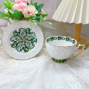 British Afternoon <b>Tea</b> <b>Cups</b> of 6 Embossed Ceramic <b>Cup</b> and Saucer <b>Set</b> Retro Coffee <b>Cup</b> <b>Set</b> - Product Image 4