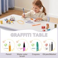 Ensemble table et chaises 60*60cm, mobilier de garderie pour enfants, bureau d'étude en bois avec plateau à graffiter, hauteur réglable, 1 table et 4 chaises