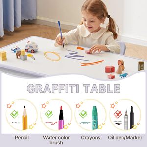 Set Tavolo e Sedie 60x60cm, Arredamento per Asilo Nido, Scrivania in Legno con Piano Graffiti, Altezza Regolabile, <span class=keywords><strong>1</strong></span> Tavolo e 4 Sedie - Product Image 4