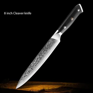 Damascus Steel Knife Set 67 Layers Japanese VG10 High Carbon Steel Sharp Kitchen Chef Knives Black G10 Handle Custom Logo Pack