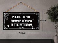 Jour de la Touche-Dieu, Veuillez ne pas appeler les démons dans la salle de bain, panneau en bois amusant, décoration murale gothique pour Halloween