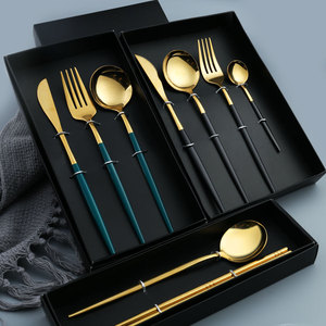 Portugal Luxury Stainless Steel Flatware Set Gold Plated Mirror Cutlery Steak Knife Fork Spoon Elegant Wedding Tableware Gift - Product Image 1