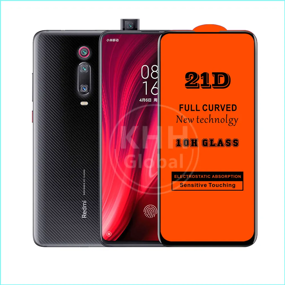 Hot selling High Quality full glue full cover 21D 10H Curved Tempered Glass Screen Protector Film For Xiaomi REDMI K20 MI9T